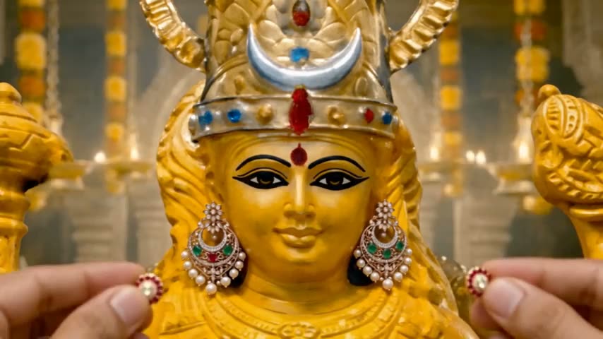 Maṇikuṇḍalayugalam Gem Earrings are offered To The Divine Mother.