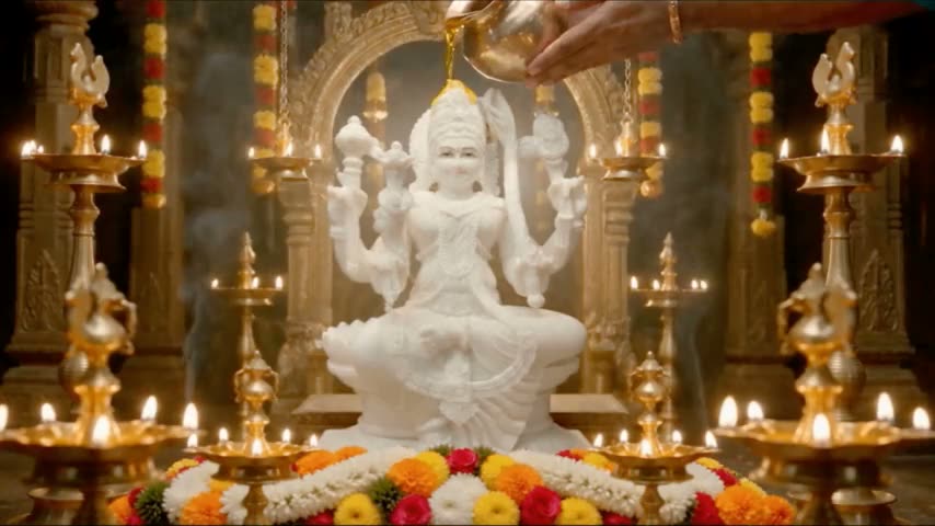 Sugandhi Taila Abhyañjanam The Divine Vigraha Of Maa Is Anointed with fragrant oil.