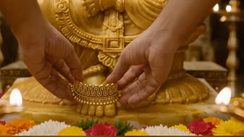 Pādakaṭakam Anklets are offered At The Divine Feet Of Maa.