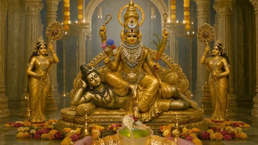 Ācamanīyam The Water Of Āchamana is offered To The Divine Mother.