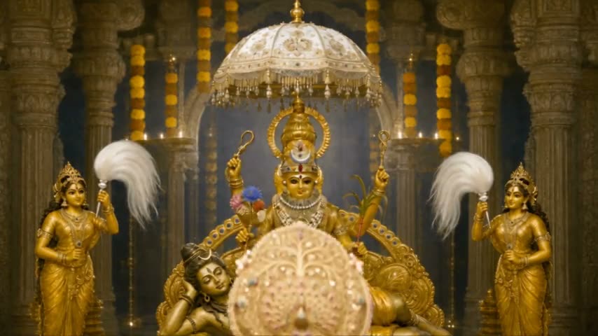 Darpaṇam The Mirror is held before The Divine Vigraha Of The Divine Mother.