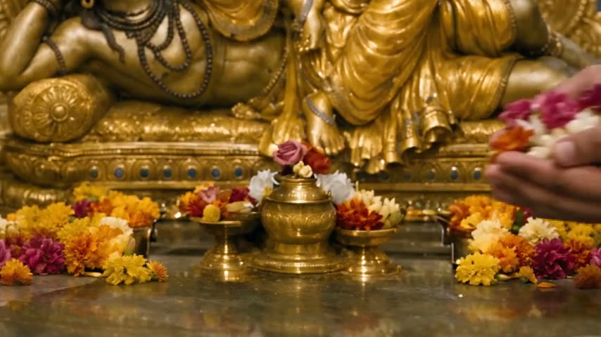 Puṣpam Flowers are offered At The Divine Feet Of Maa.
