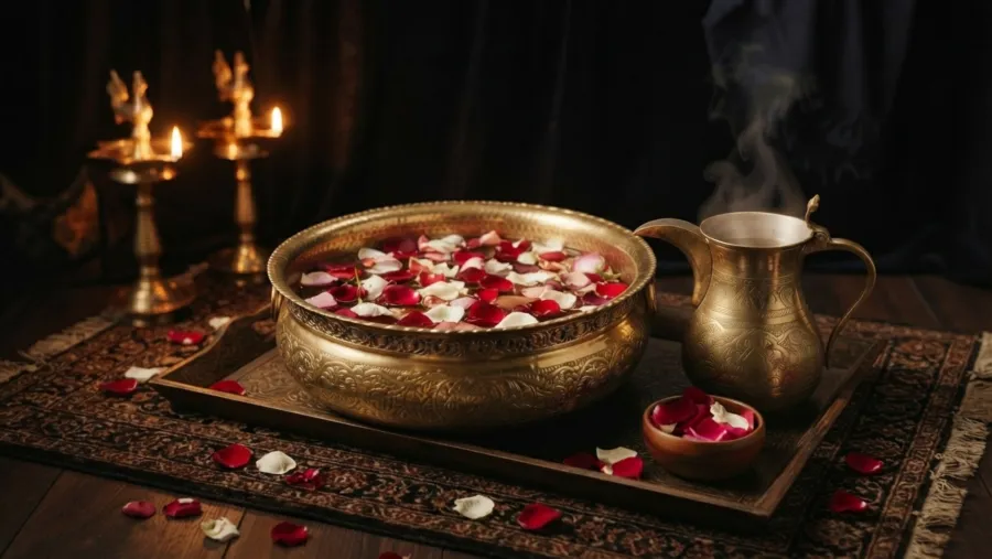 Pādyam মায়ের দিব্য চরণ ধৌত করা হয়।