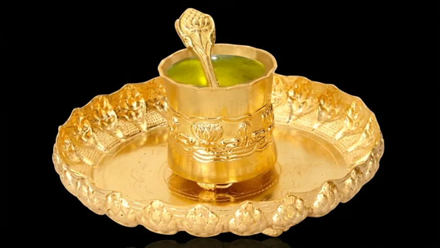 Ācamanīyam The Water Of Āchamana is offered To The Divine Mother.