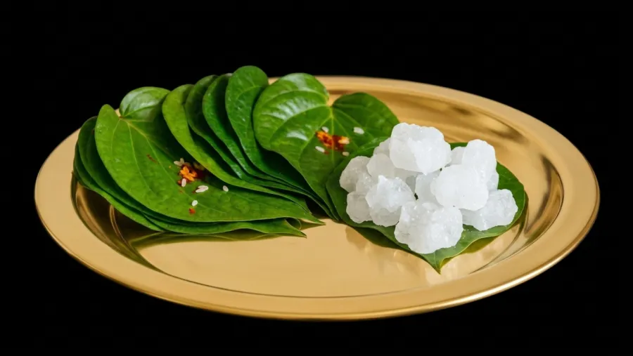 Karpūravīṭikā The Betel Leaf With Camphor is offered To The Divine Mother.